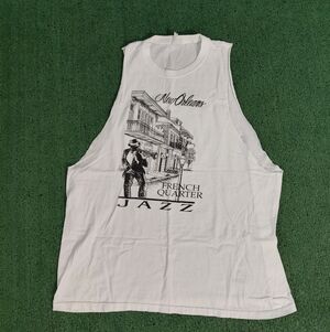 VINTAGE New Orleans French Quarter Jazz Cutoff Tank Top Shirt Size Large